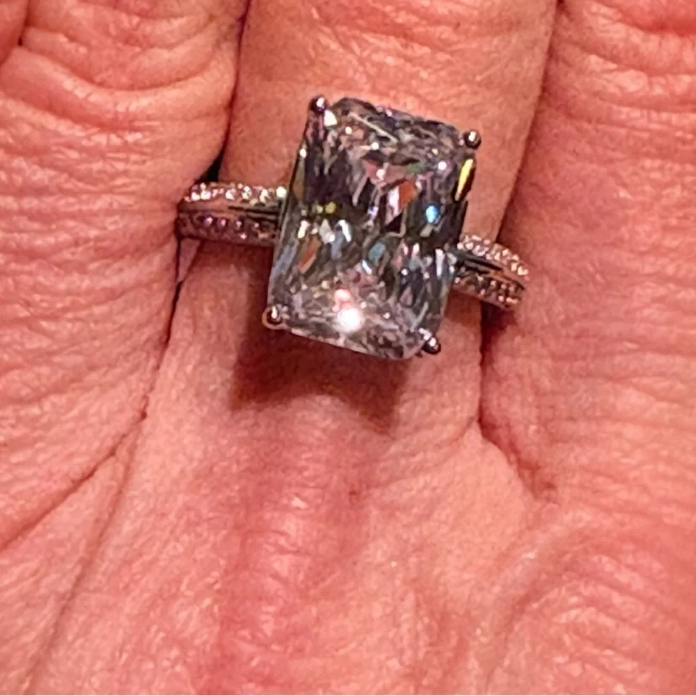 3CT White Moissanite Solitaire Pavé Engagement Ring - Women's Jewelry - Picture 5 of 7
